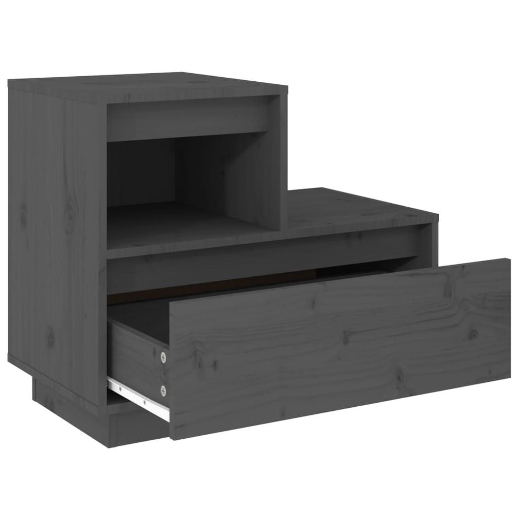 Nachtkastje 60X34X51 Cm Massief Grenenhout Grijs