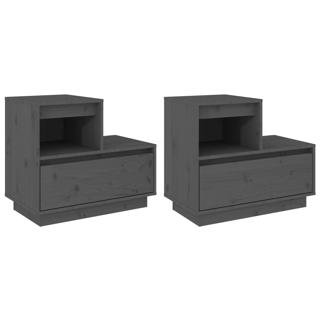 Nachtkastjes 2 St 60X34X51 Cm Massief Grenenhout Grijs