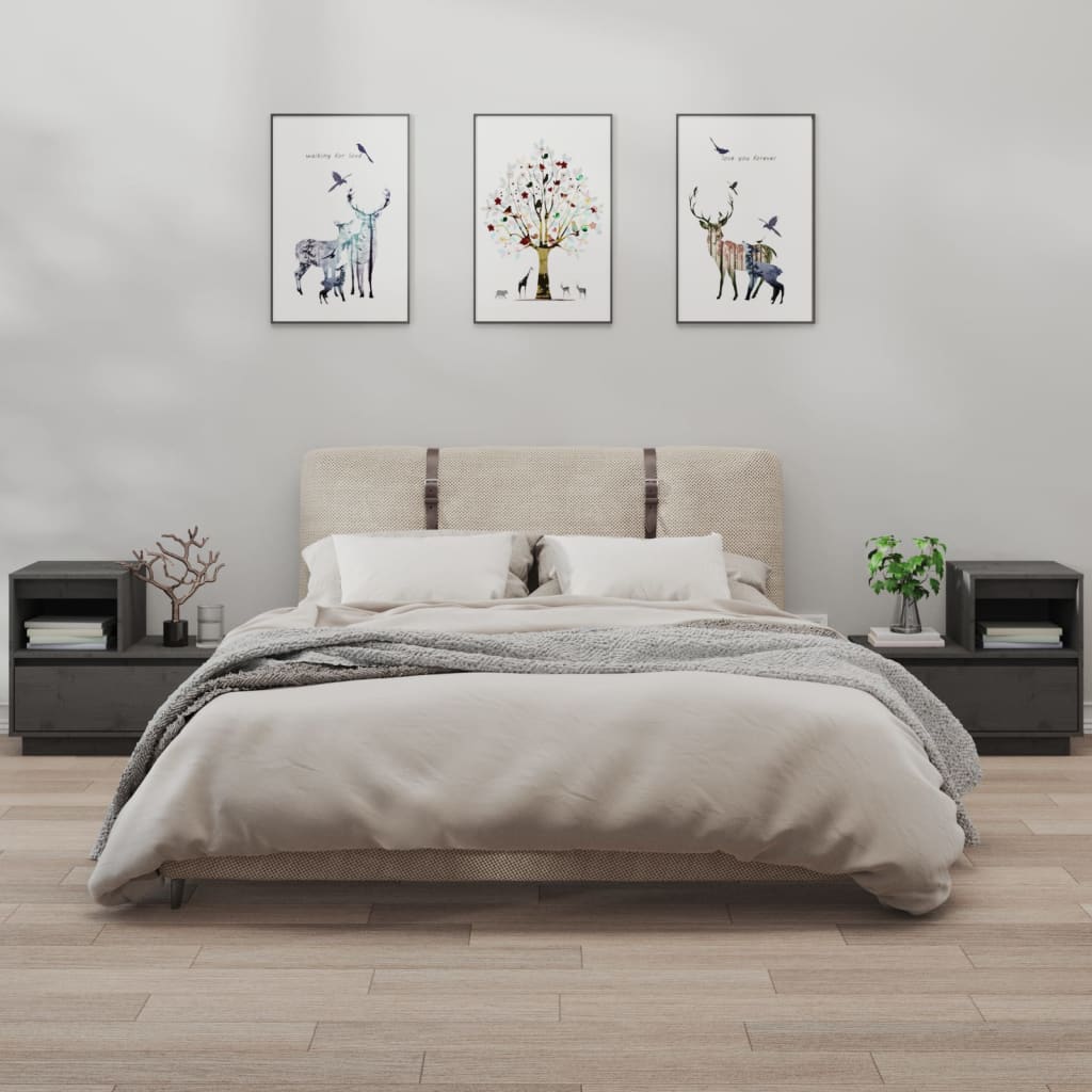 Nachtkastjes 2 St 60X34X51 Cm Massief Grenenhout Grijs