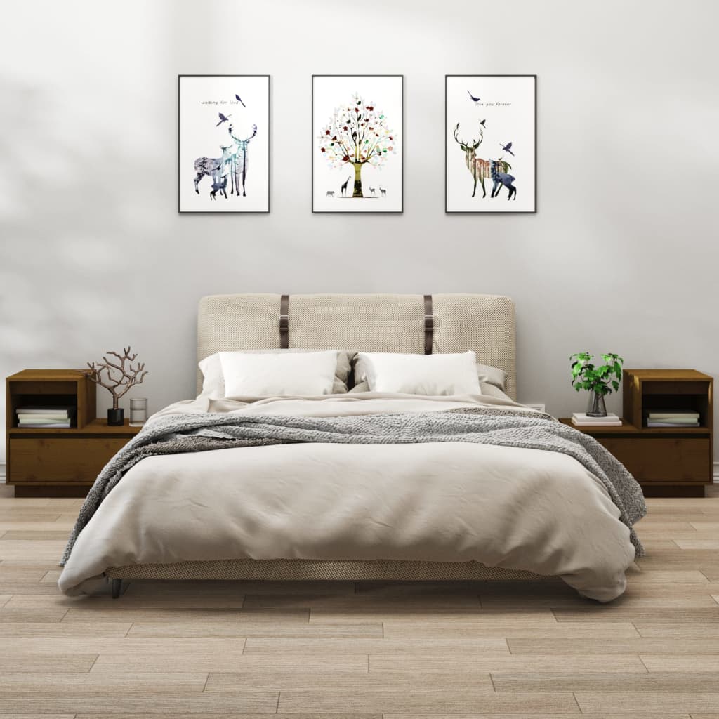 Nachtkastjes 2 St 60X34X51 Cm Massief Grenenhout Honingbruin