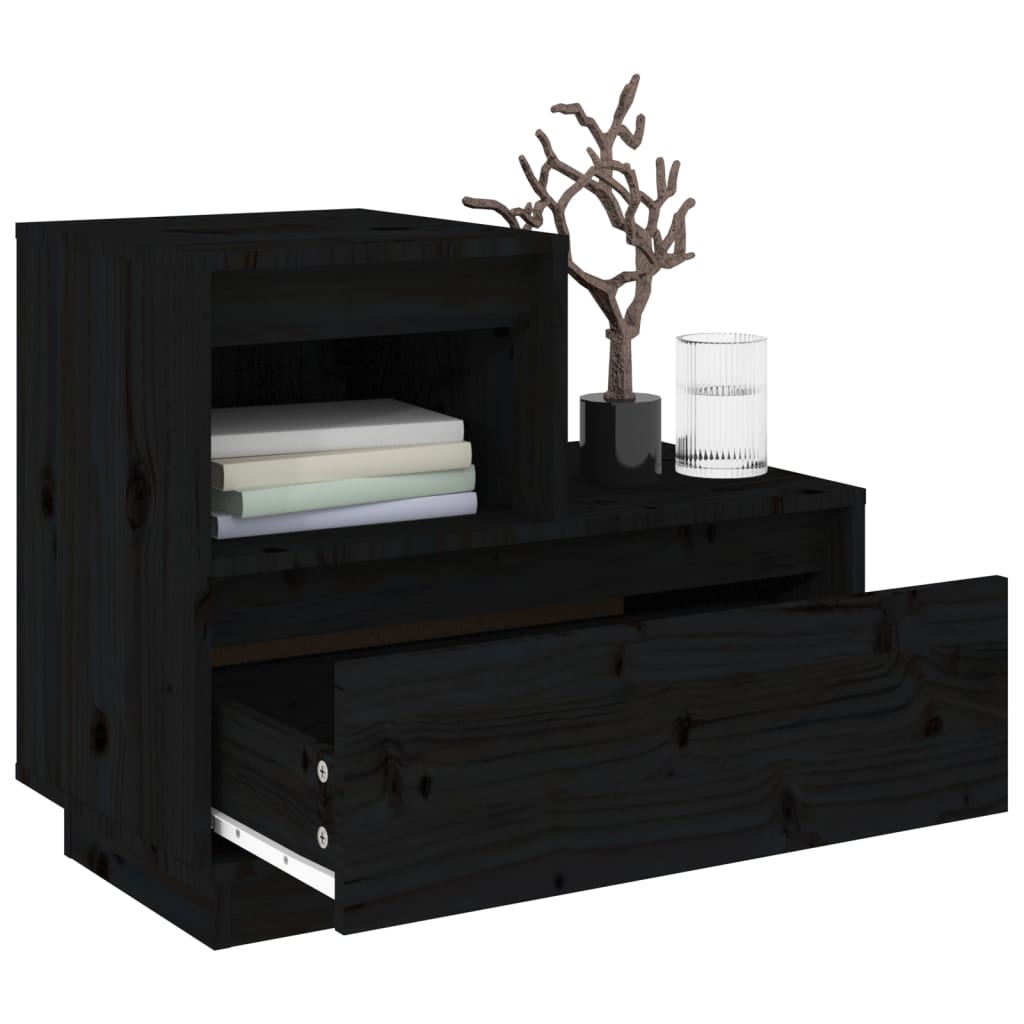 Nachtkastjes 2 St 60X34X51 Cm Massief Grenenhout Zwart