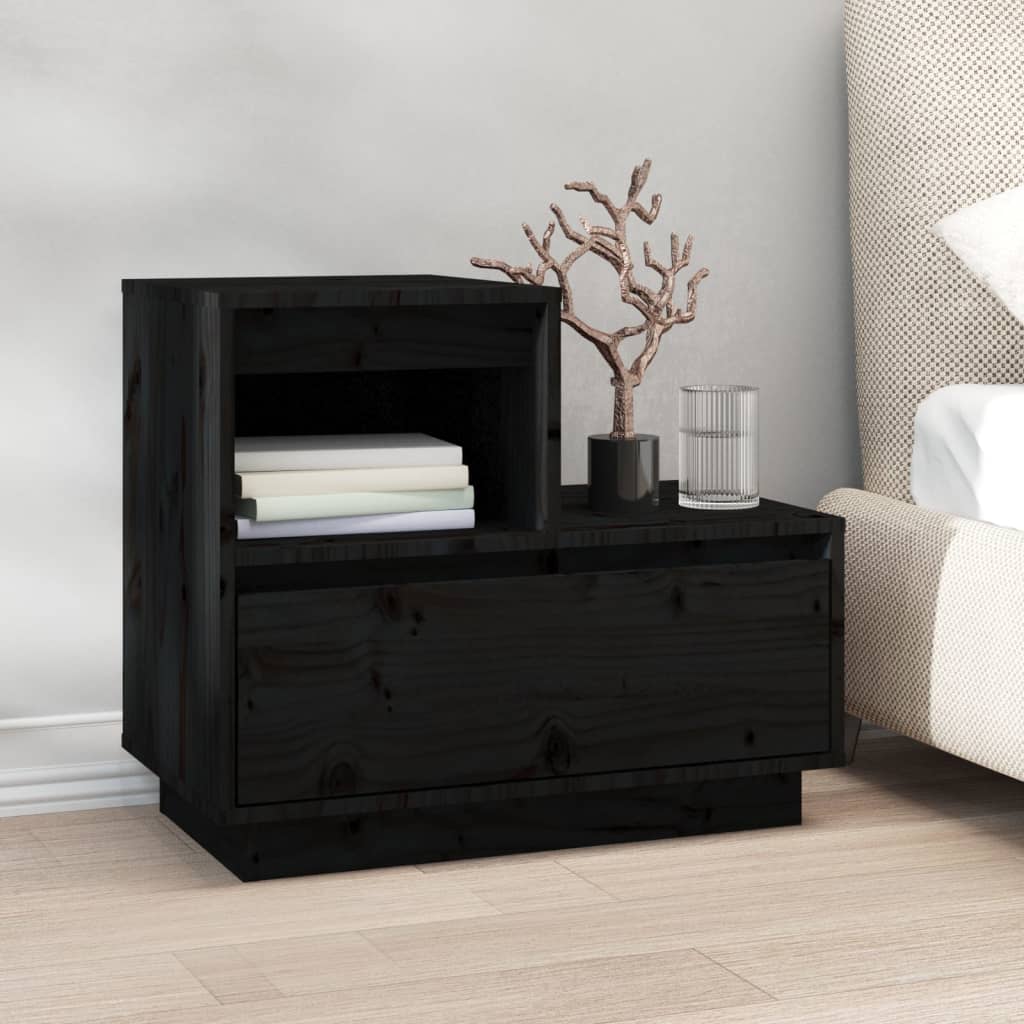 Nachtkastjes 2 St 60X34X51 Cm Massief Grenenhout Zwart
