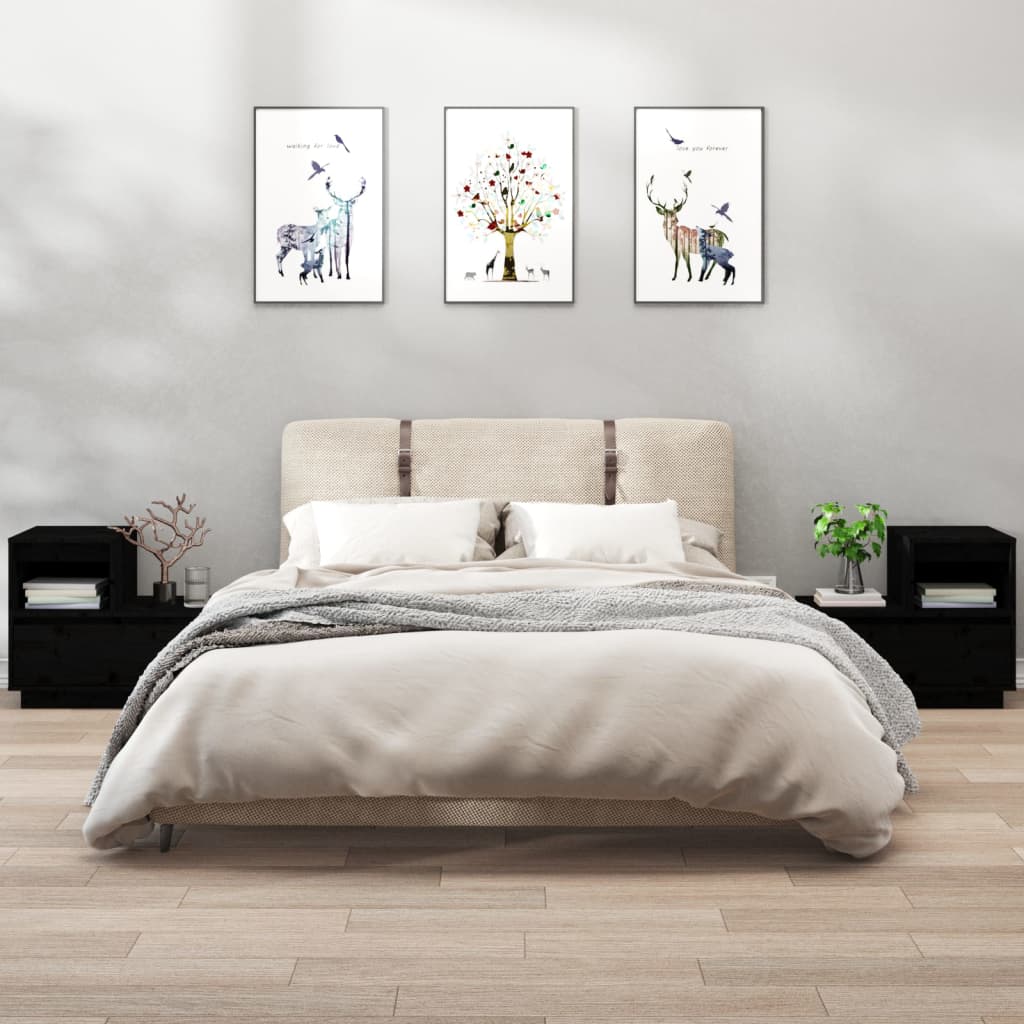 Nachtkastjes 2 St 60X34X51 Cm Massief Grenenhout Zwart