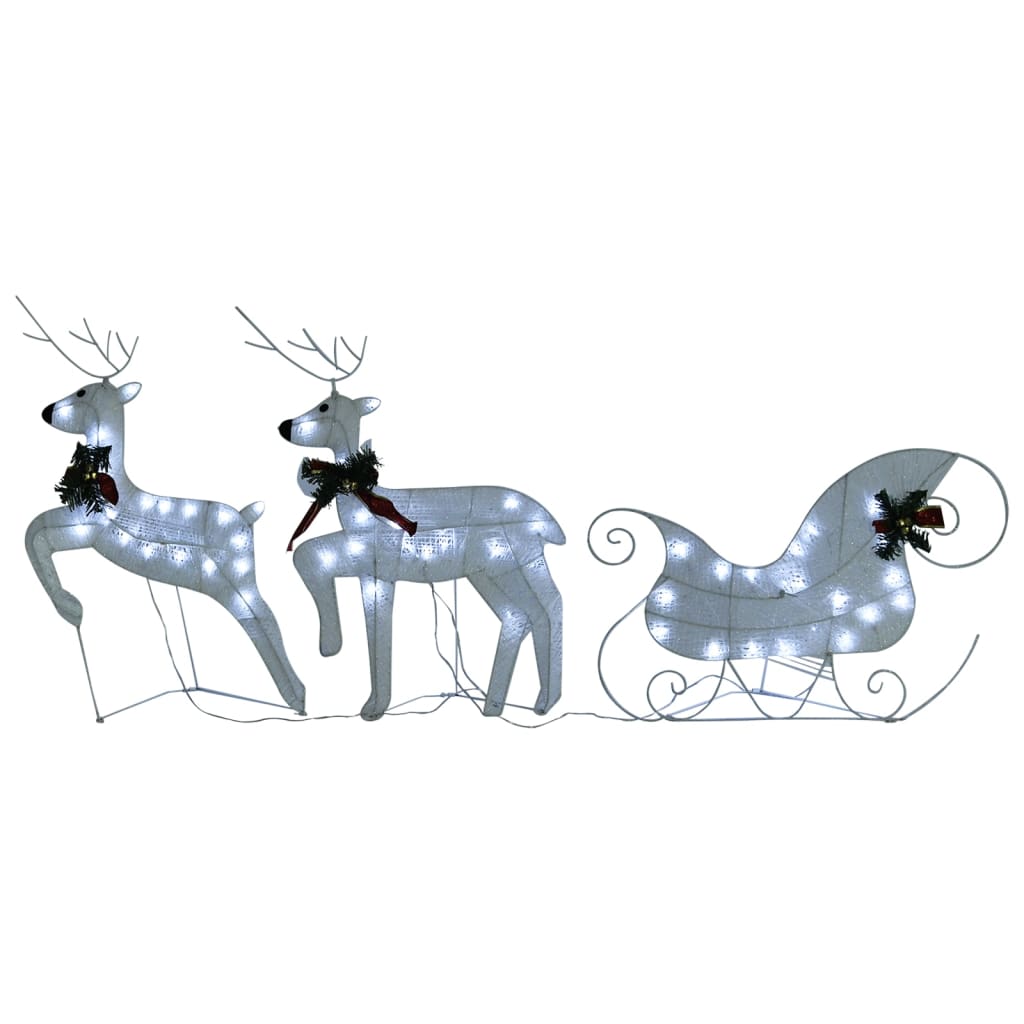 Buitenkerstversiering Rendieren En Slee 60 Led's Wit