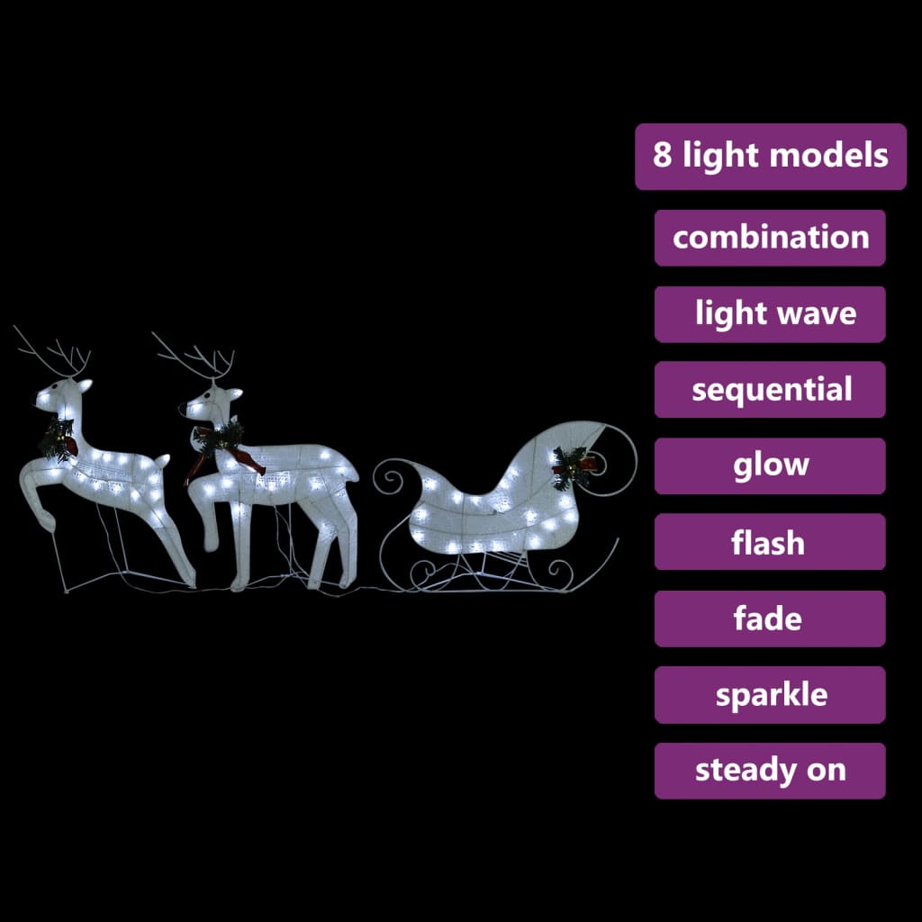 Buitenkerstversiering Rendieren En Slee 60 Led's Wit