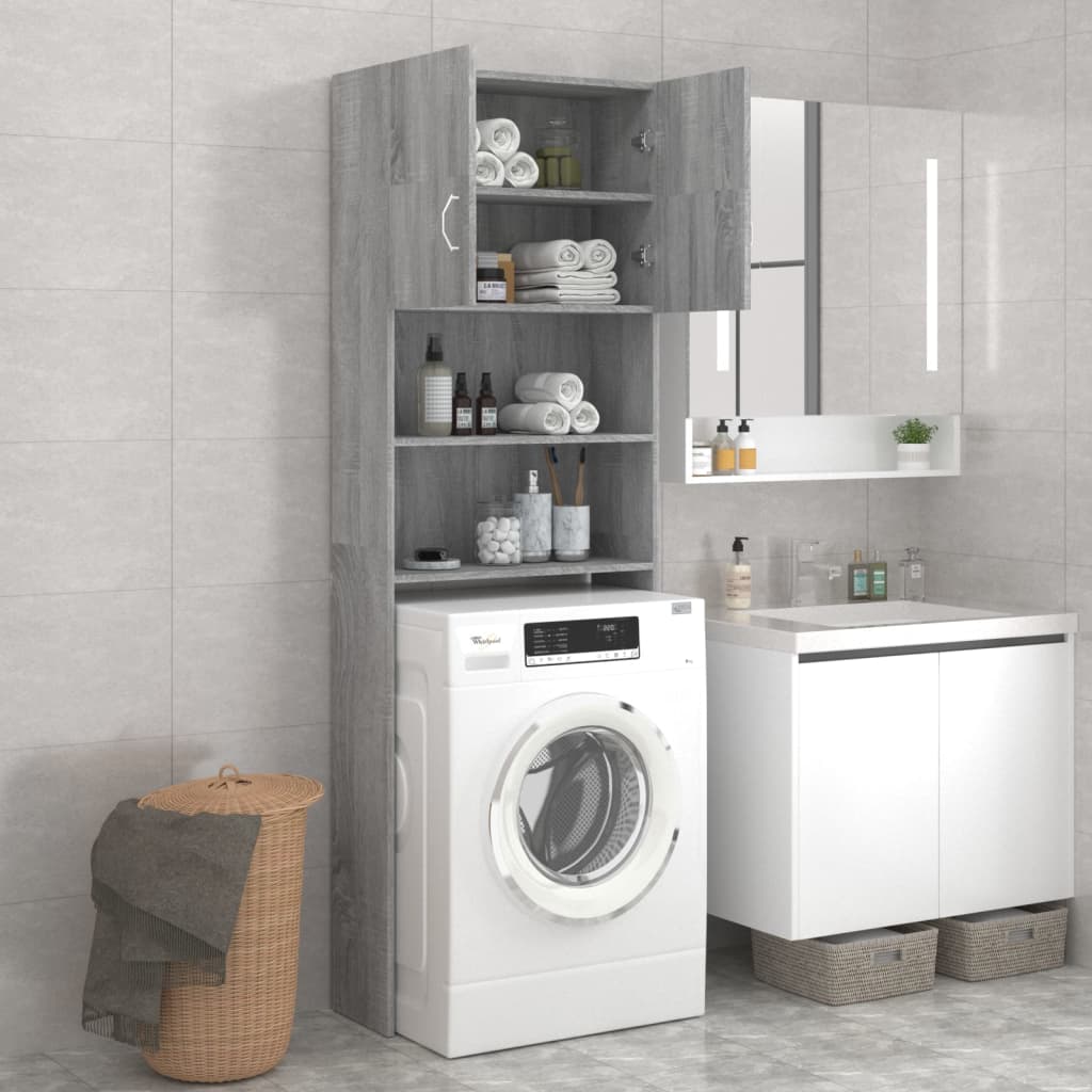 Wasmachinekast 64X25,5X190 Cm Grijs Sonoma Eikenkleurig