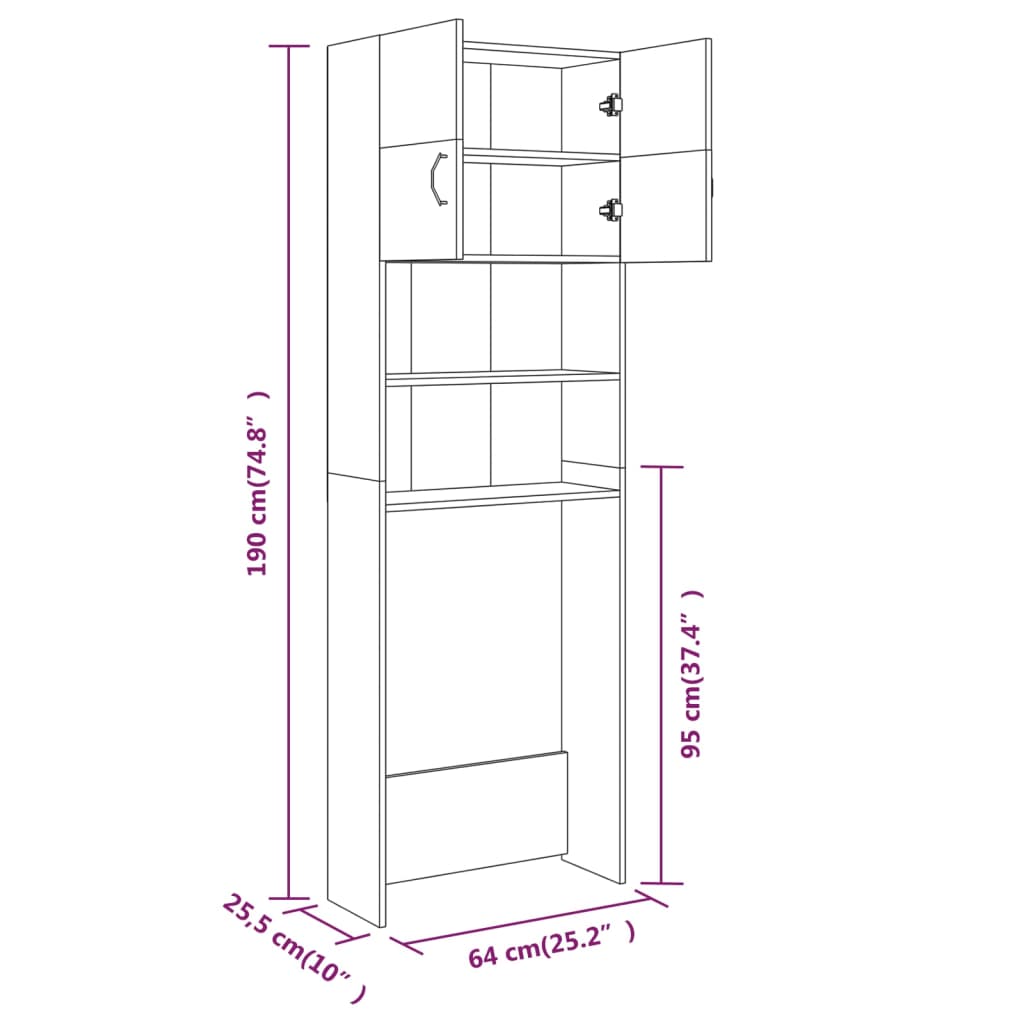 Wasmachinekast 64X25,5X190 Cm Grijs Sonoma Eikenkleurig