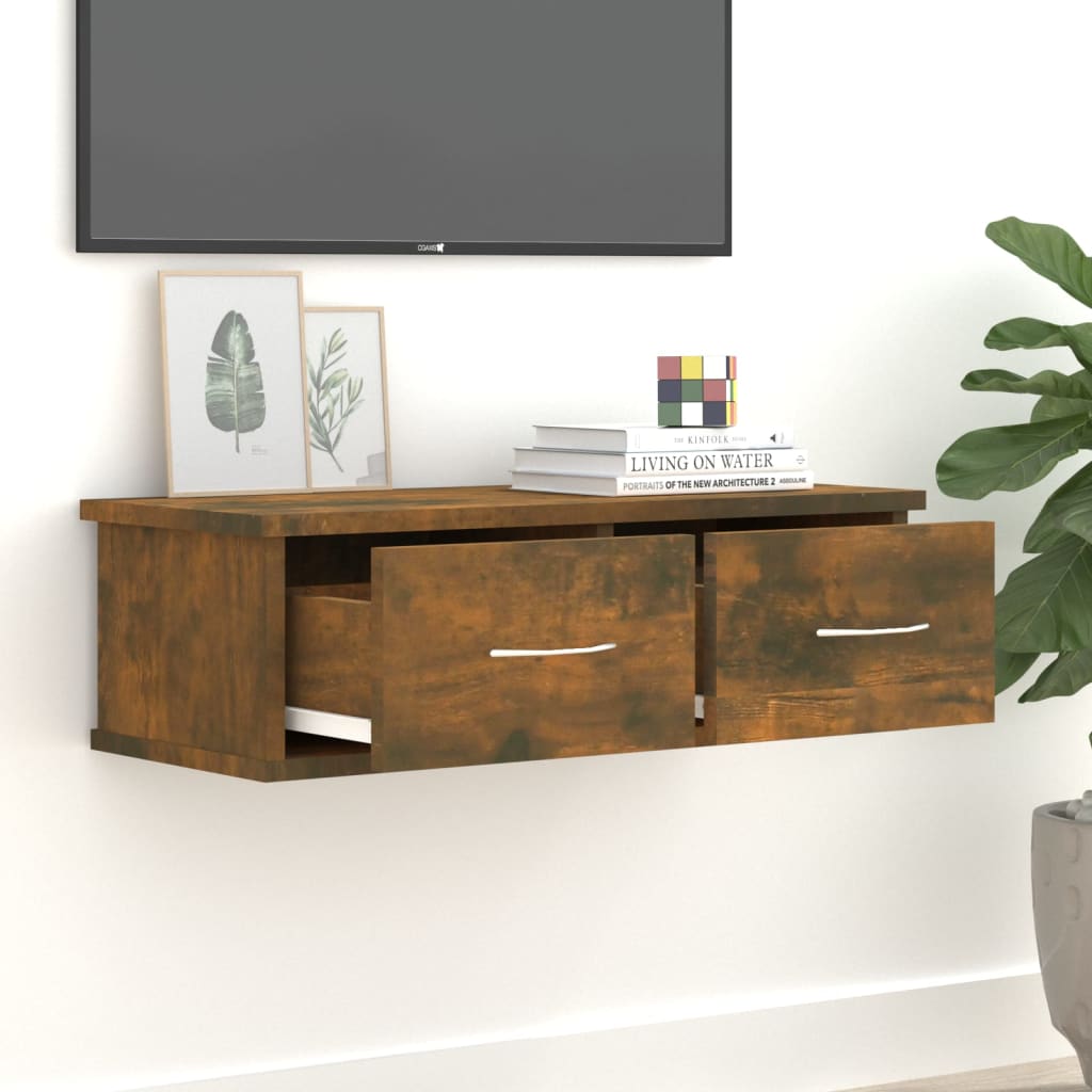 Wandkast 60X26X18,5 Cm Bewerkt Hout Gerookt Eikenkleurig