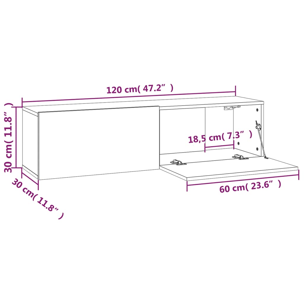 Tv-Wandmeubel 120X30X30 Cm Bewerkt Hout Gerookt Eikenkleurig
