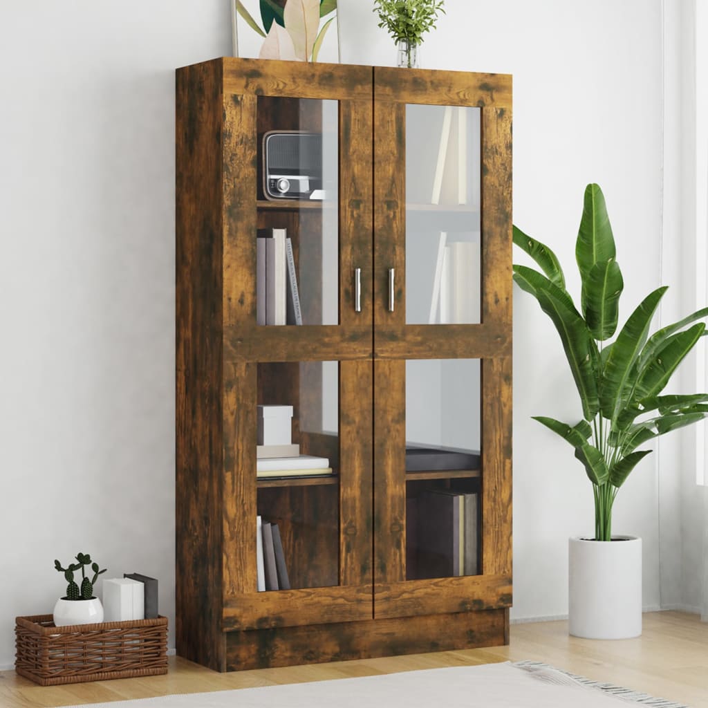 Vitrinekast 82,5X30,5X150 Cm Bewerkt Hout Gerookt Eikenkleurig