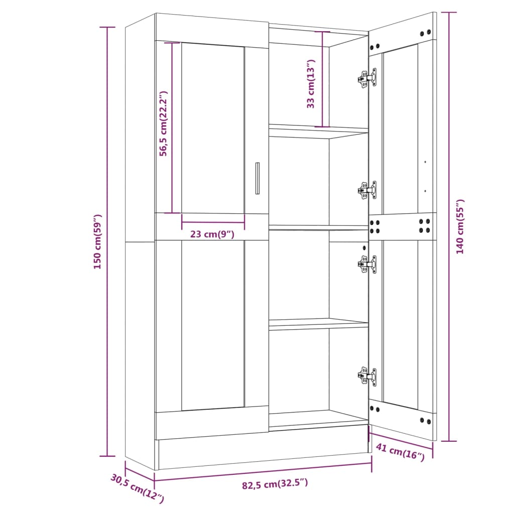 Vitrinekast 82,5X30,5X150 Cm Bewerkt Hout Bruineikenkleurig