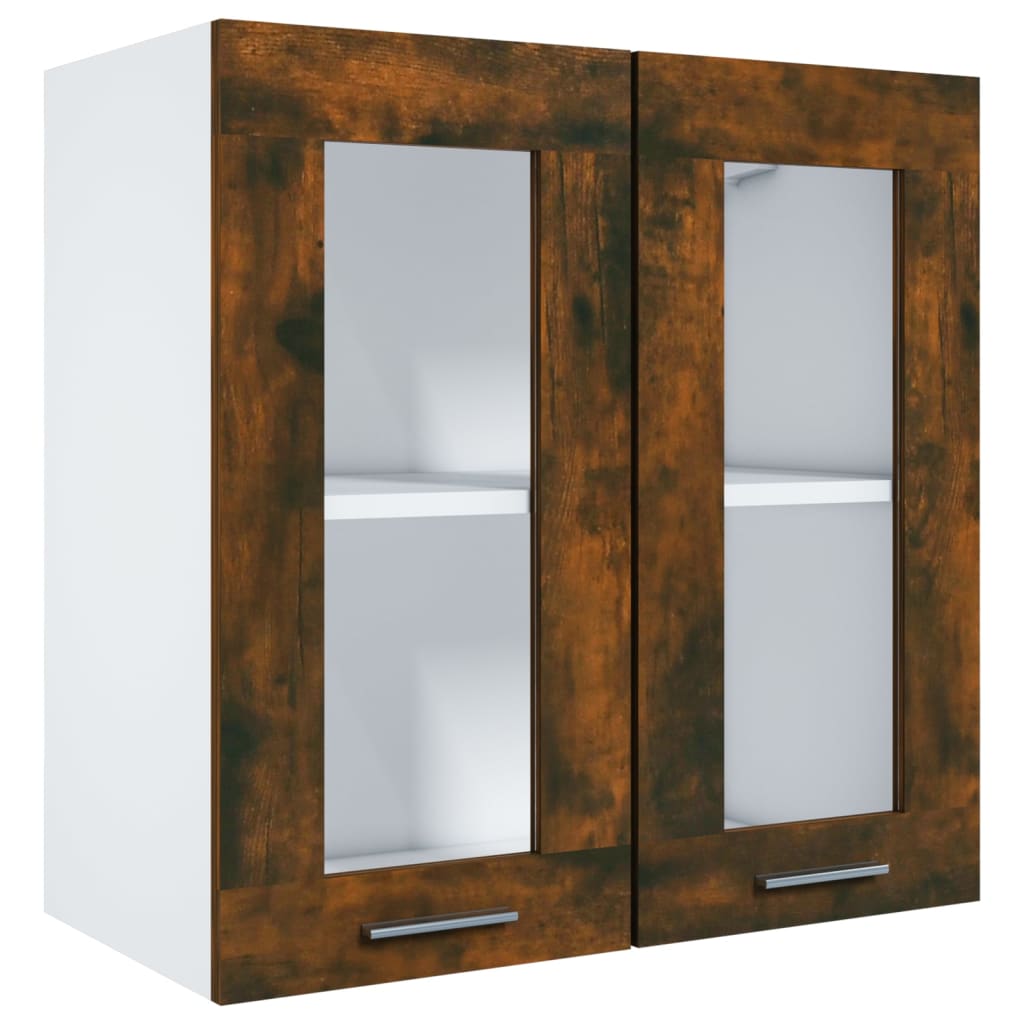 Wandkast Hangend 60X31X60 Cm Glas En Bewerkt Hout Gerookt Eiken