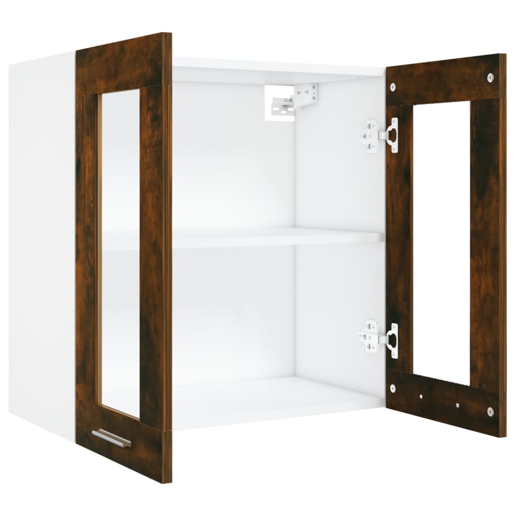 Wandkast Hangend 60X31X60 Cm Glas En Bewerkt Hout Gerookt Eiken