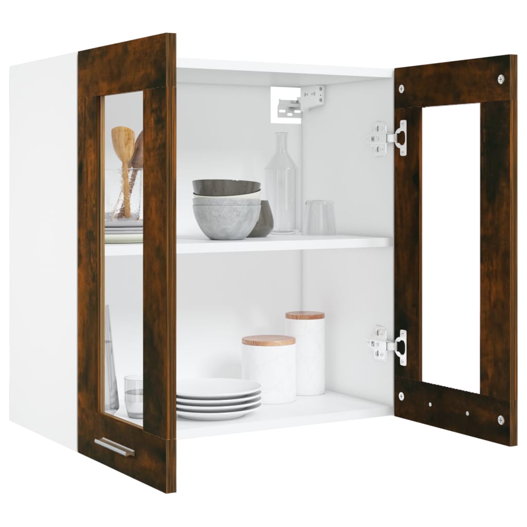 Wandkast Hangend 60X31X60 Cm Glas En Bewerkt Hout Gerookt Eiken