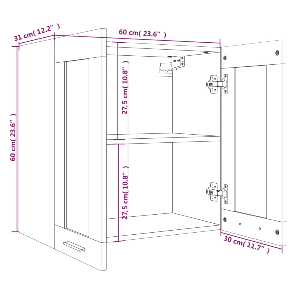 Wandkast Hangend 60X31X60 Cm Glas En Bewerkt Hout Gerookt Eiken