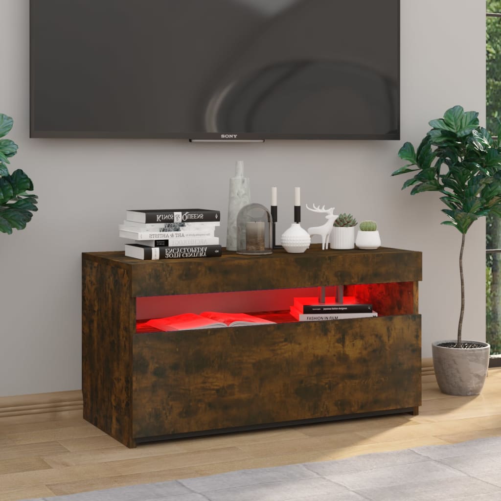 Tv-Meubel Met Led-Verlichting 75X35X40 Cm Gerookt Eikenkleurig