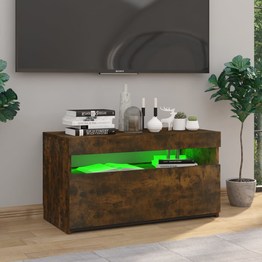 Tv-Meubel Met Led-Verlichting 75X35X40 Cm Gerookt Eikenkleurig