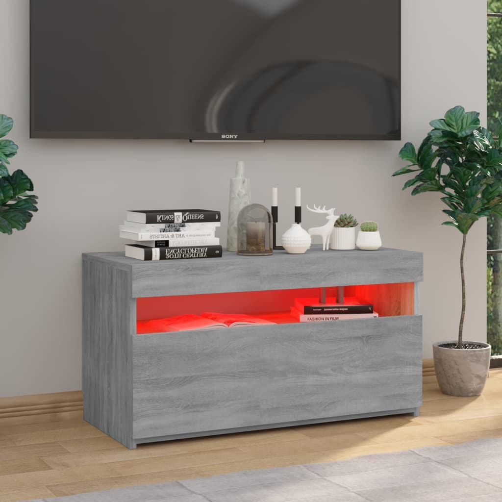 Tv-Meubel Met Led-Verlichting 75X35X40 Cm Grijs Sonoma Eiken