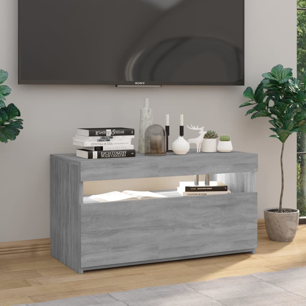 Tv-Meubel Met Led-Verlichting 75X35X40 Cm Grijs Sonoma Eiken