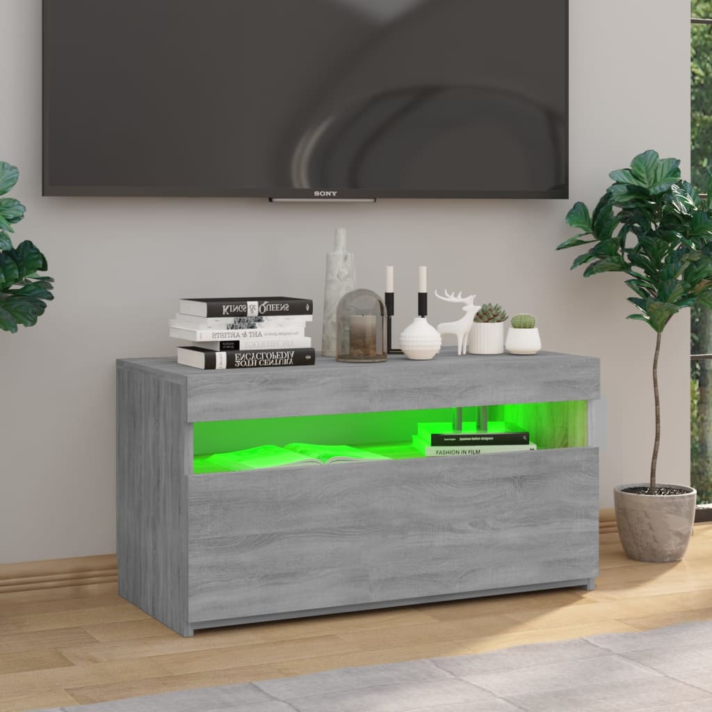 Tv-Meubel Met Led-Verlichting 75X35X40 Cm Grijs Sonoma Eiken