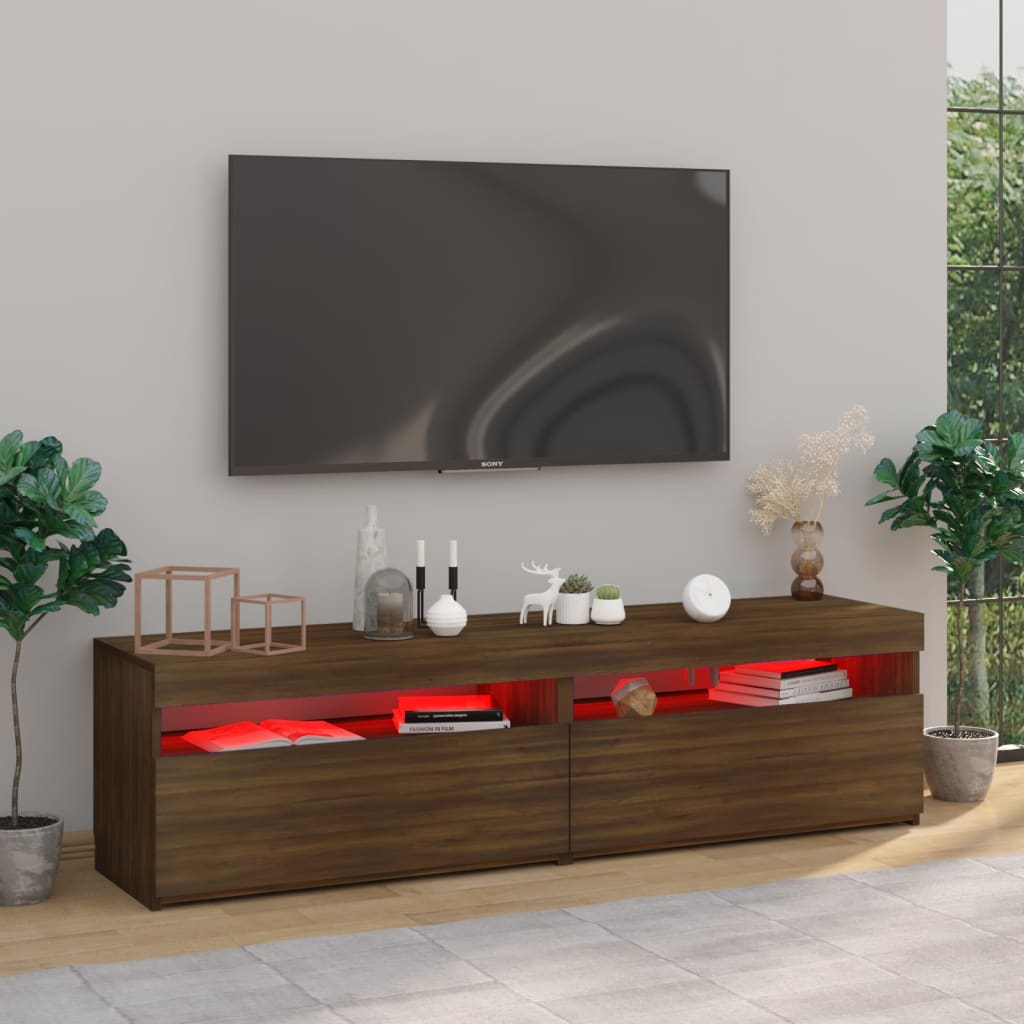 Tv-Meubelen Met Led-Verlichting 2 St 75X35X40 Cm Bruineiken