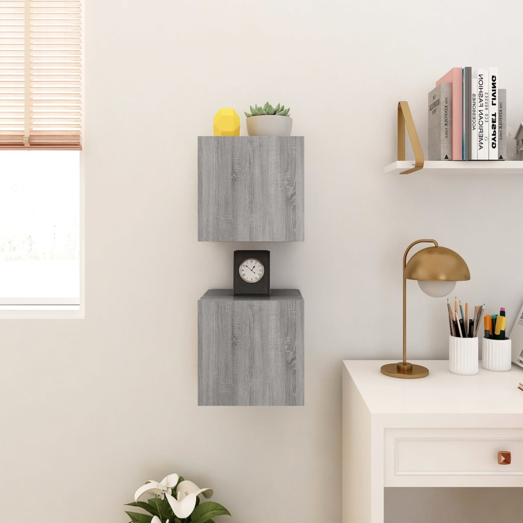 Tv-Wandmeubelen 2 St 30,5X30X30 Cm Grijs Sonoma Eikenkleurig