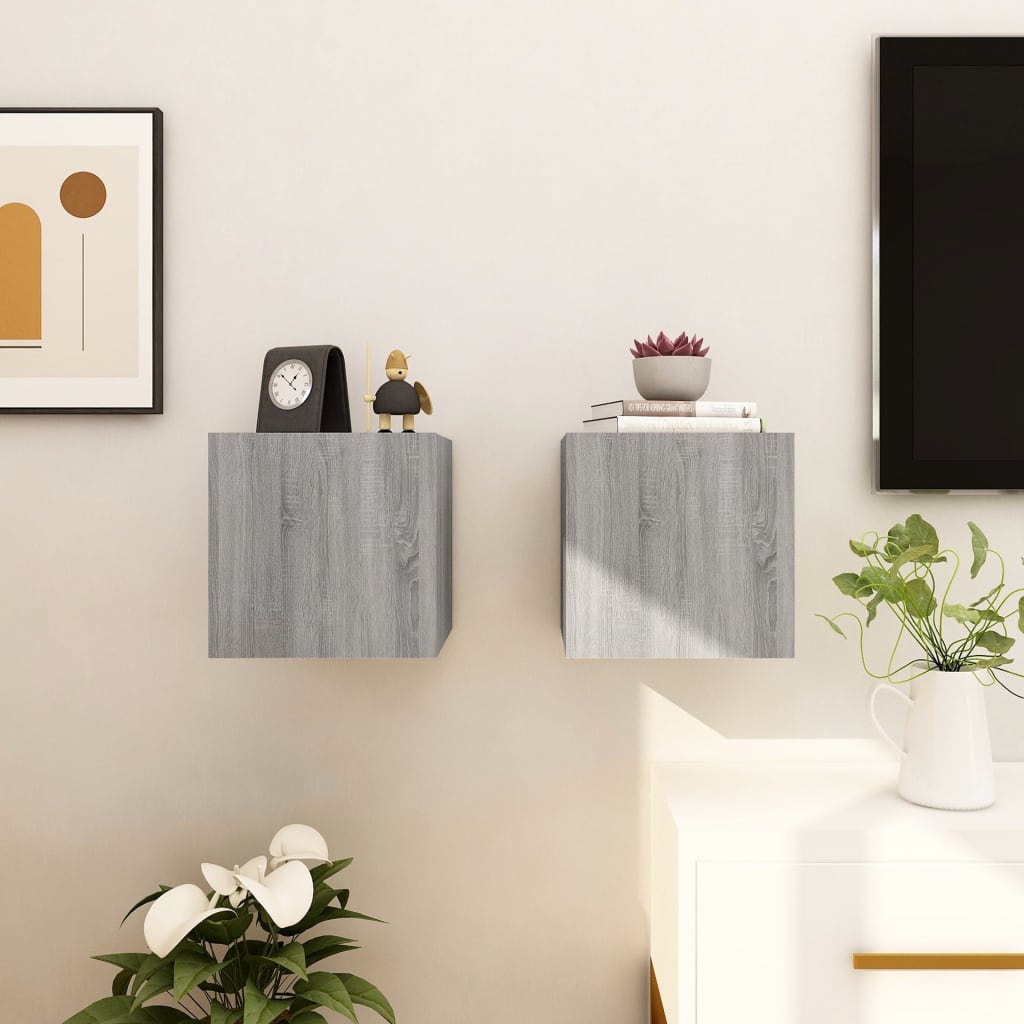 Tv-Wandmeubelen 2 St 30,5X30X30 Cm Grijs Sonoma Eikenkleurig