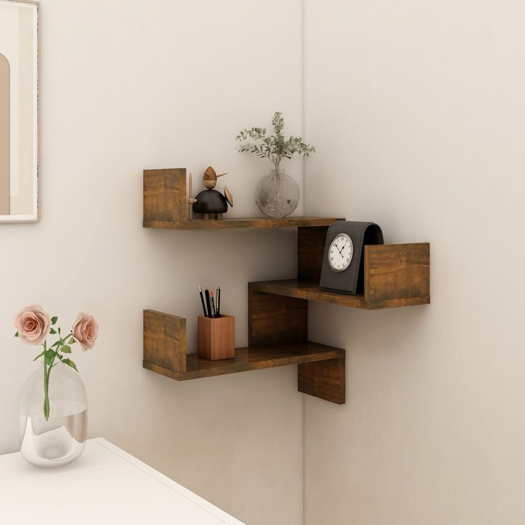 Hoekwandschap 40X40X50 Cm Bewerkt Hout Gerookt Eikenkleurig