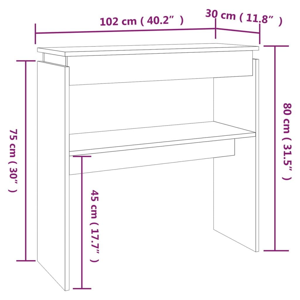 Wandtafel 102X30X80 Cm Bewerkt Hout Gerookt Eikenkleurig