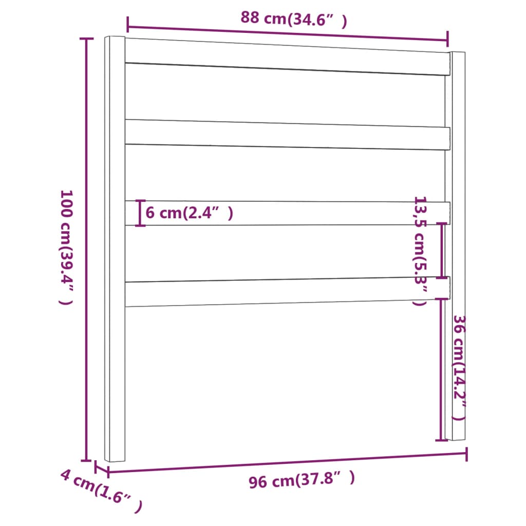 Hoofdbord 96X4X100 Cm Massief Grenenhout Zwart