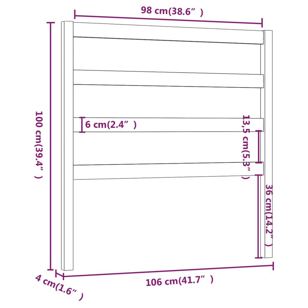 Hoofdbord 106X4X100 Cm Massief Grenenhout Grijs