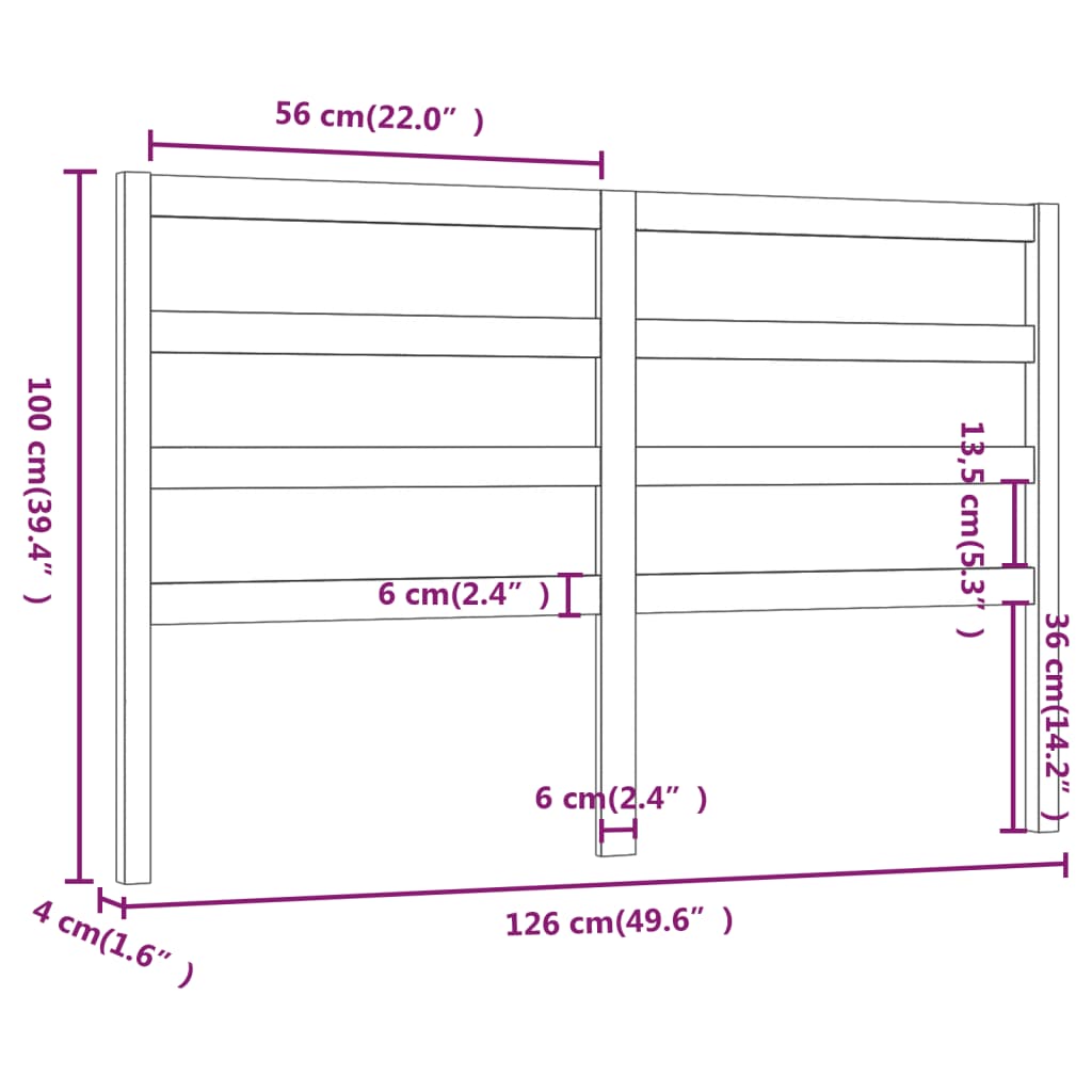 Hoofdbord 126X4X100 Cm Massief Grenenhout Wit