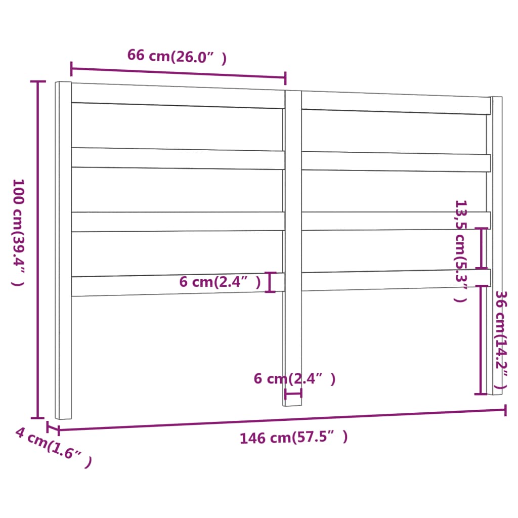 Hoofdbord 146X4X100 Cm Massief Grenenhout