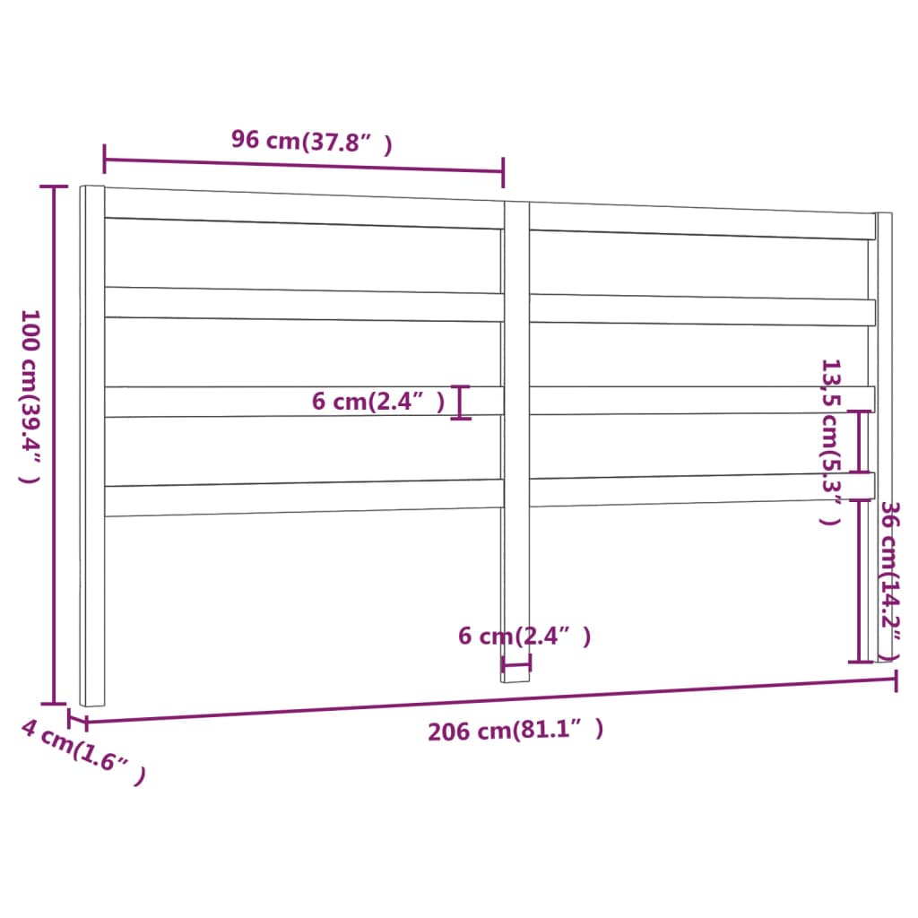 Hoofdbord 206X4X100 Cm Massief Grenenhout