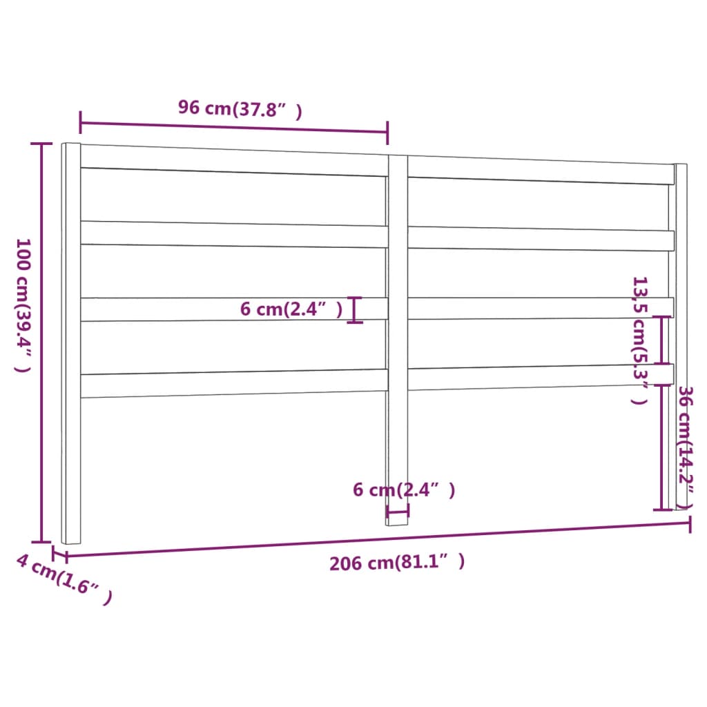 Hoofdbord 206X4X100 Cm Massief Grenenhout Grijs