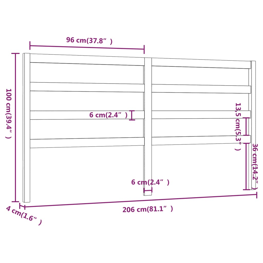 Hoofdbord 206X4X100 Cm Massief Grenenhout Zwart