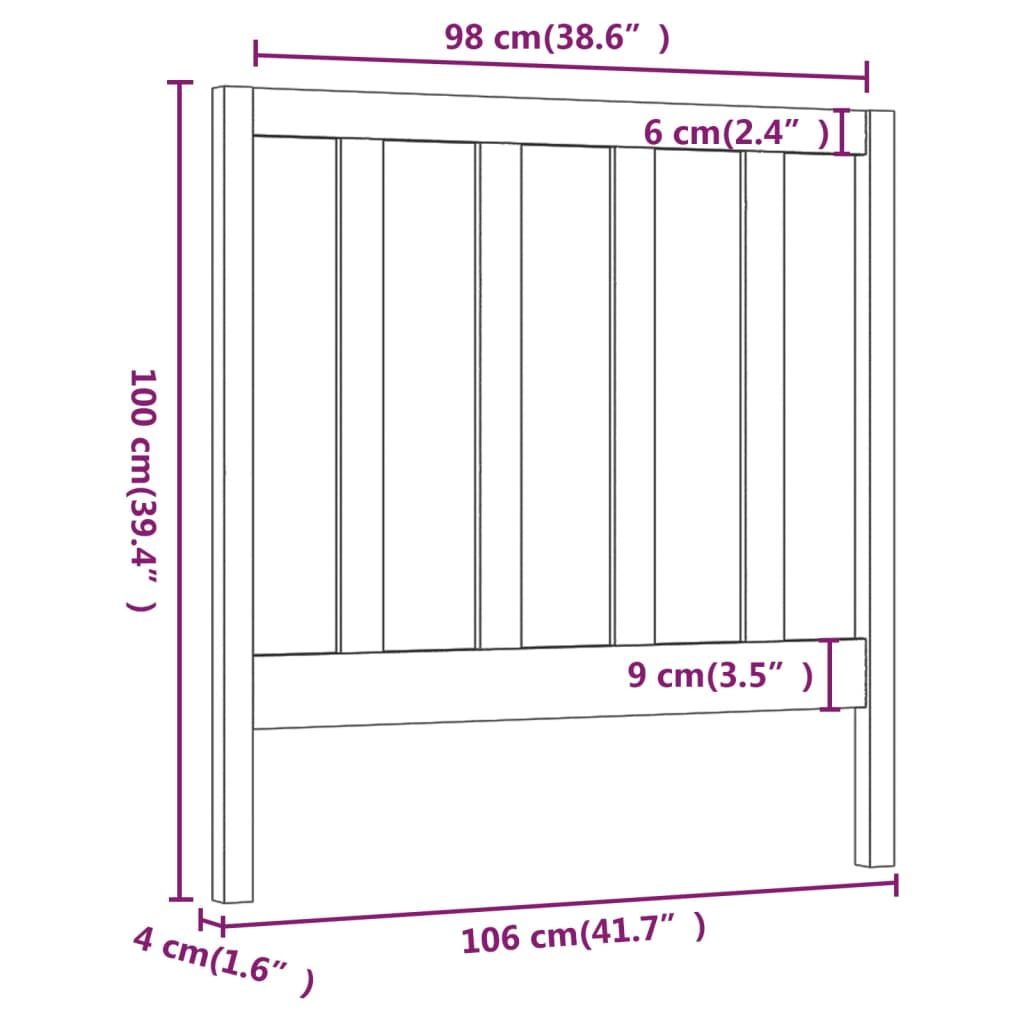Hoofdbord 106X4X100 Cm Massief Grenenhout Grijs