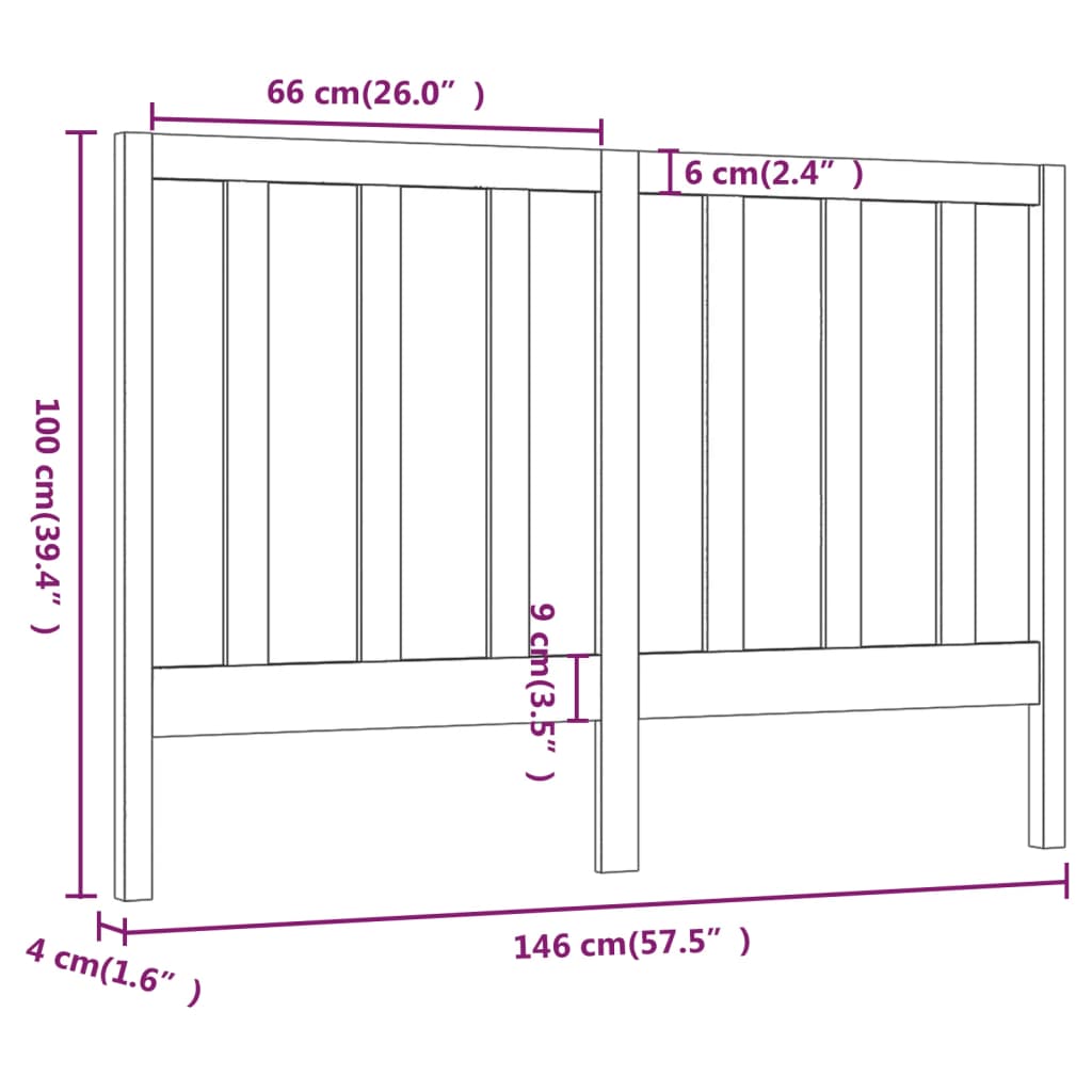 Hoofdbord 146X4X100 Cm Massief Grenenhout Grijs