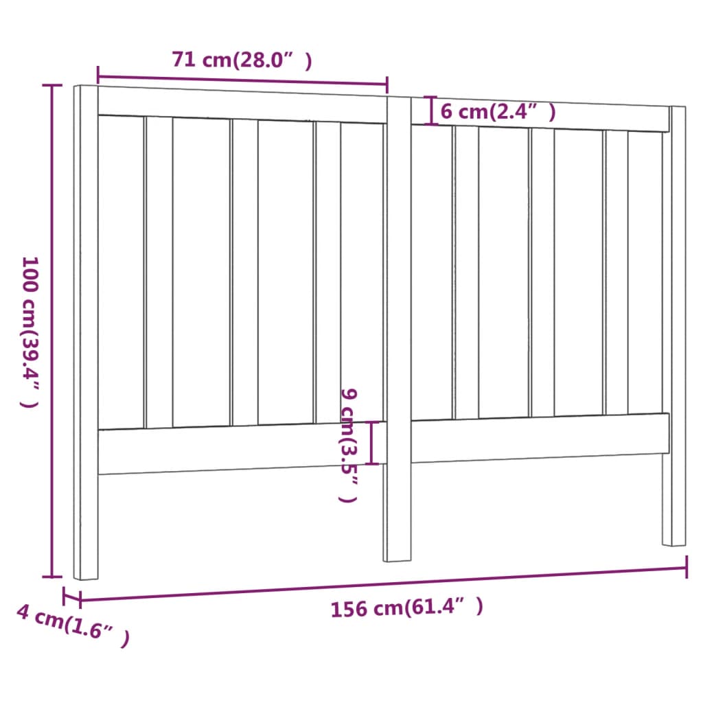 Hoofdbord 156X4X100 Cm Massief Grenenhout Wit