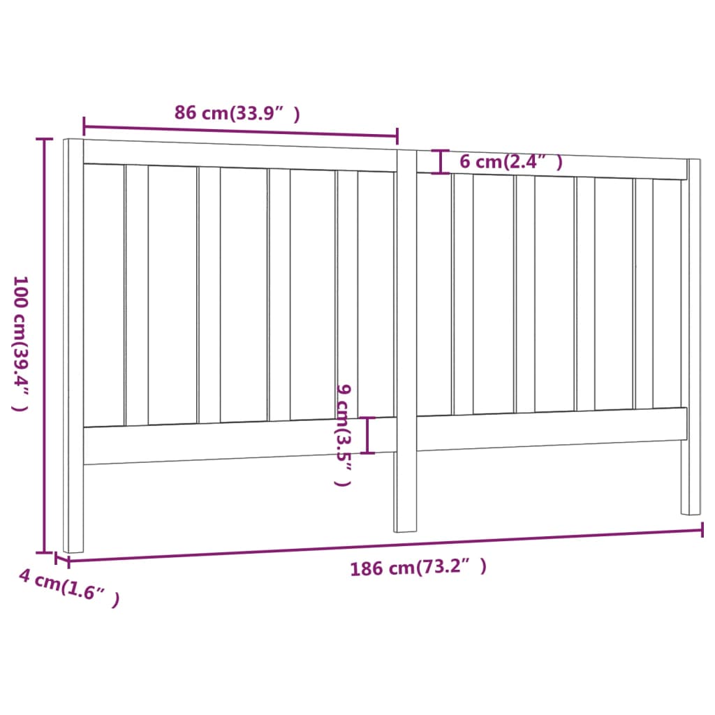 Hoofdbord 186X4X100 Cm Massief Grenenhout Grijs