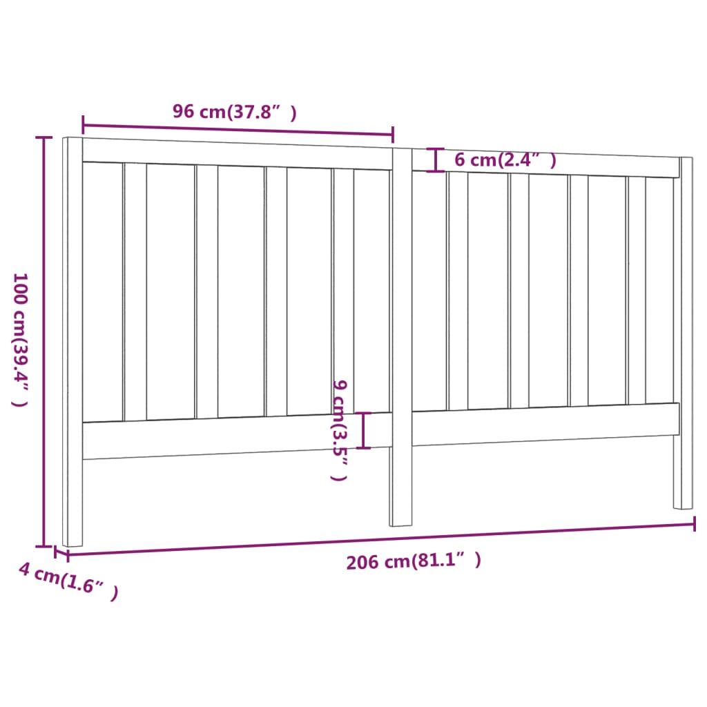 Hoofdbord 206X4X100 Cm Massief Grenenhout