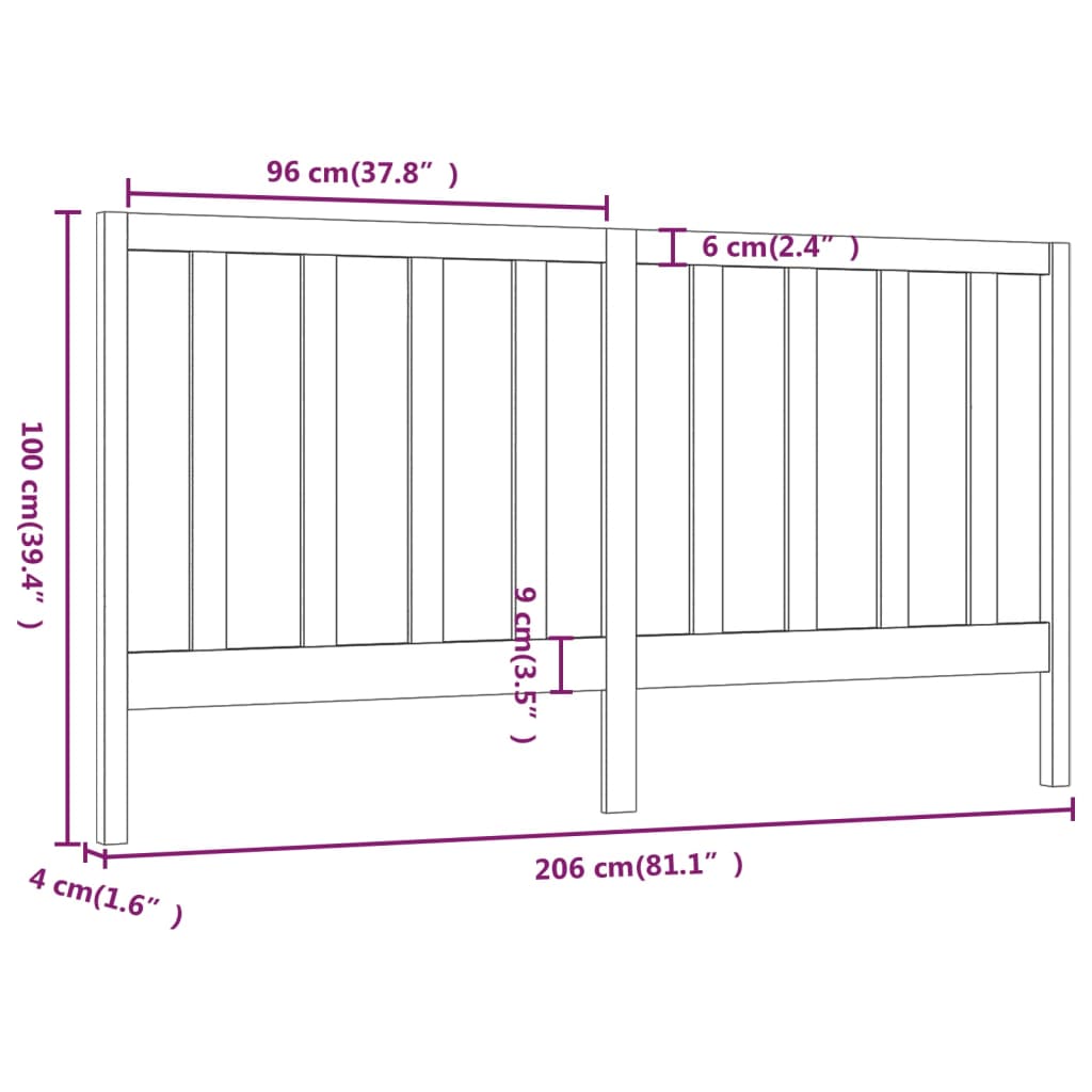 Hoofdbord 206X4X100 Cm Massief Grenenhout Wit
