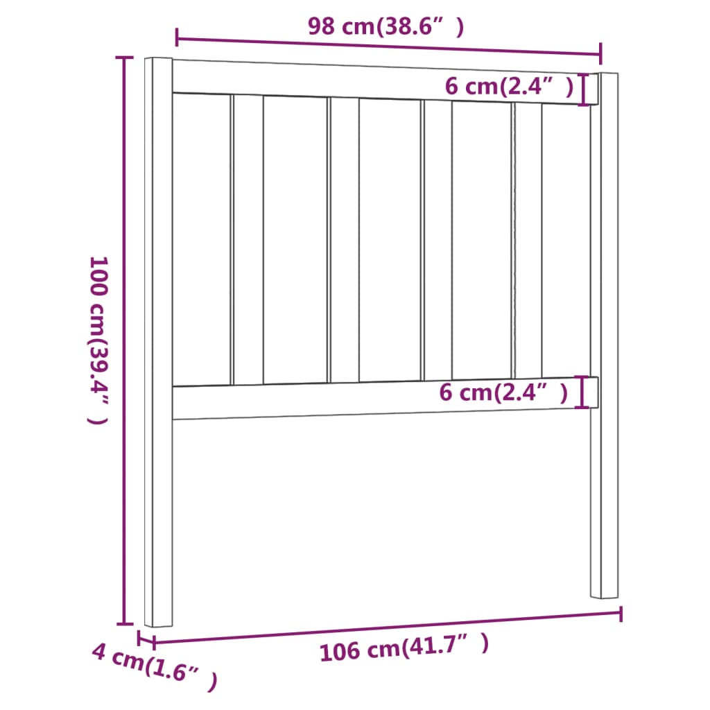 Hoofdbord 106X4X100 Cm Massief Grenenhout Grijs