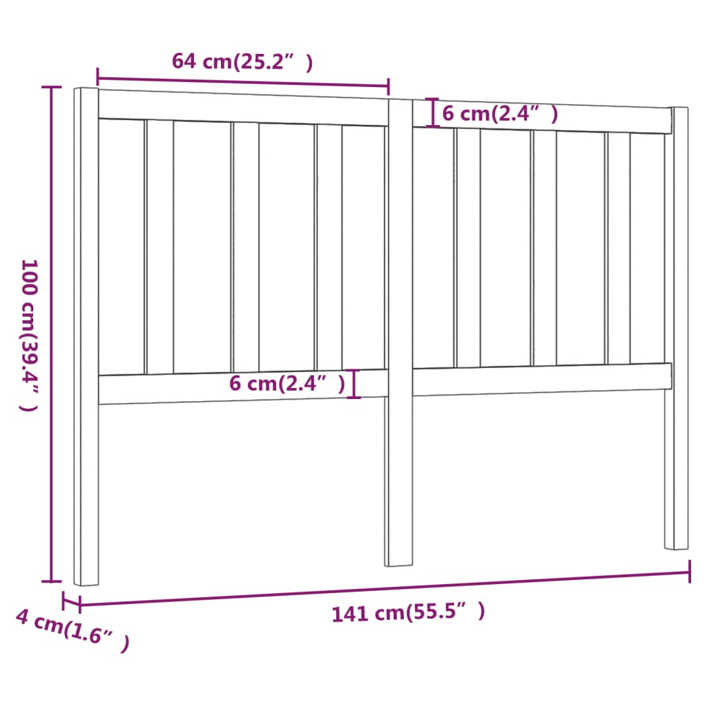 Hoofdbord 141X4X100 Cm Massief Grenenhout Grijs