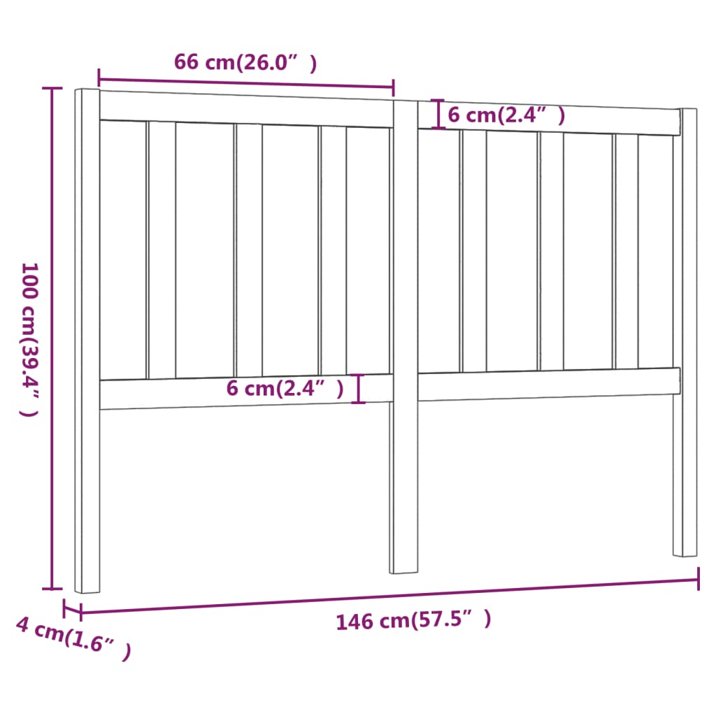 Hoofdbord 146X4X100 Cm Massief Grenenhout Grijs