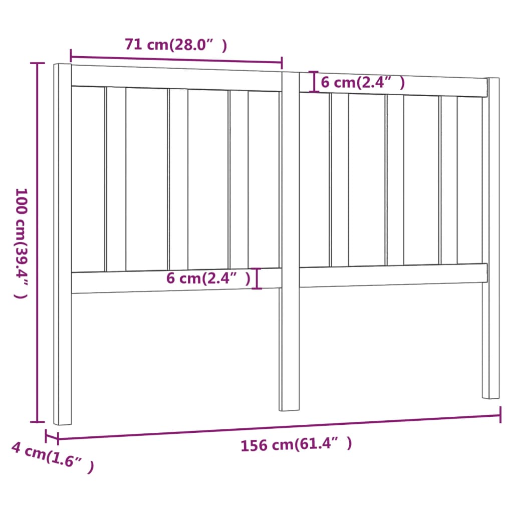 Hoofdbord 156X4X100 Cm Massief Grenenhout Wit