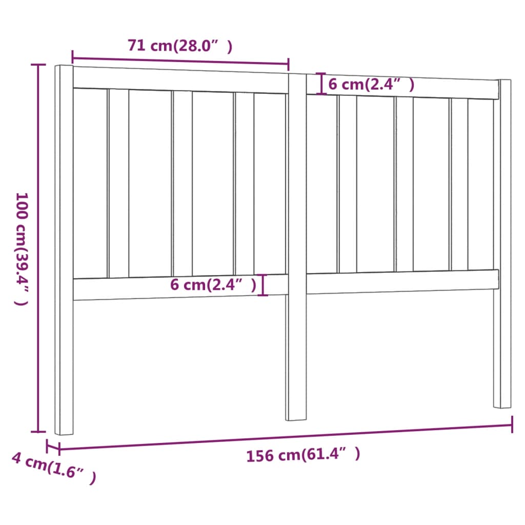 Hoofdbord 156X4X100 Cm Massief Grenenhout Grijs