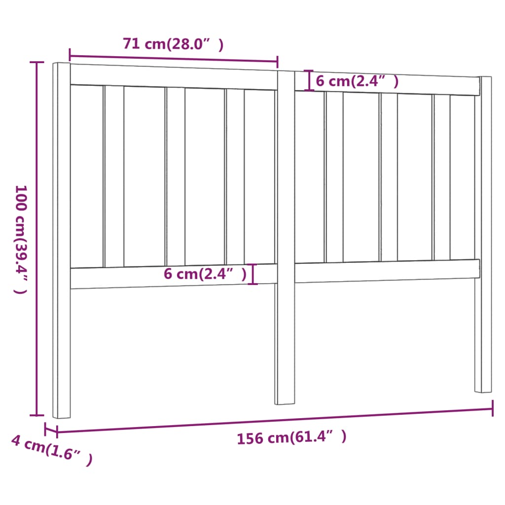 Hoofdbord 156X4X100 Cm Massief Grenenhout Zwart