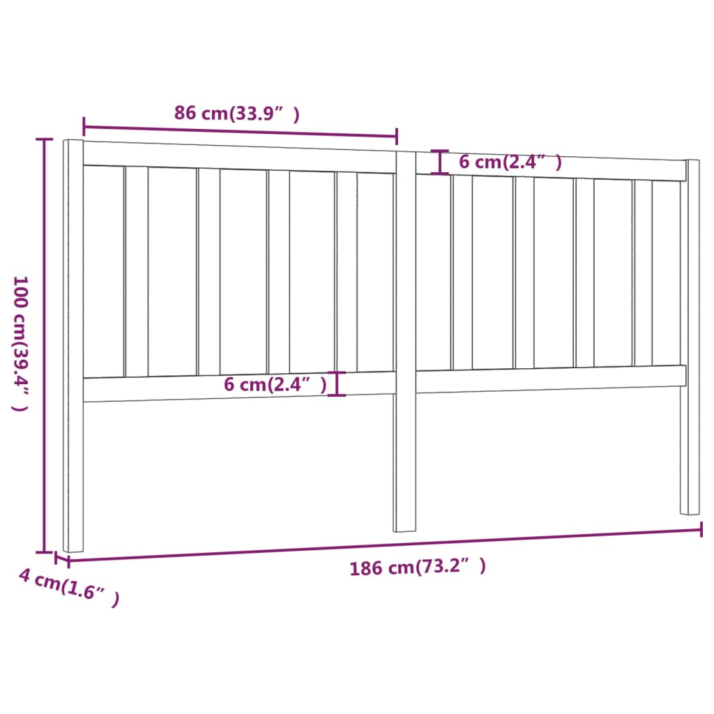 Hoofdbord 186X4X100 Cm Massief Grenenhout Grijs