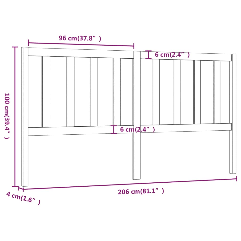 Hoofdbord 206X4X100 Cm Massief Grenenhout Wit